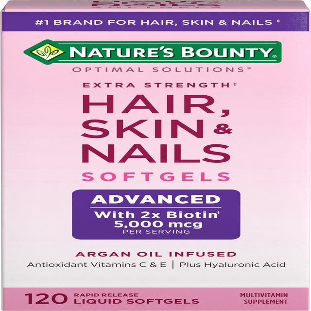 Nature'S Bounty Optimal Solutions Advanced Hair, Skin and Nail Biotin & Vitamins A, C, & E Softgels, 120 Ct