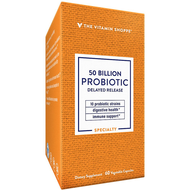 Probiotic Delayed Release 50 Billion - with 10 Probiotic Strains to Support Digestive, Immune & Vaginal Health or Yeast Imbalance - Shelf Stable (60 Veggie Caps) by the Vitamin Shoppe