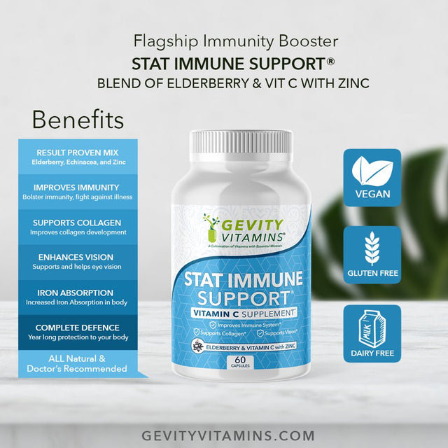 Gevity Vitamins Stat Immune Booster: Immune Support Elderberry Supplement, 60 Capsules