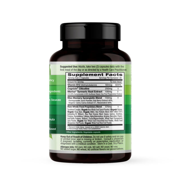 Emerald Labs Memory Health with Cognizin Citicoline and Meriva Phytosome to Support Brain Health and Concentration, Supports Mental Clarity, Focus, Mood - 60 Vegetable Capsules