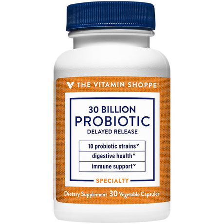 Probiotic Delayed Release 30 Billion - with 10 Probiotic Strains to Support Digestive, Immune & Vaginal Health or Yeast Imbalance - Shelf Stable (30 Veggie Caps) by the Vitamin Shoppe