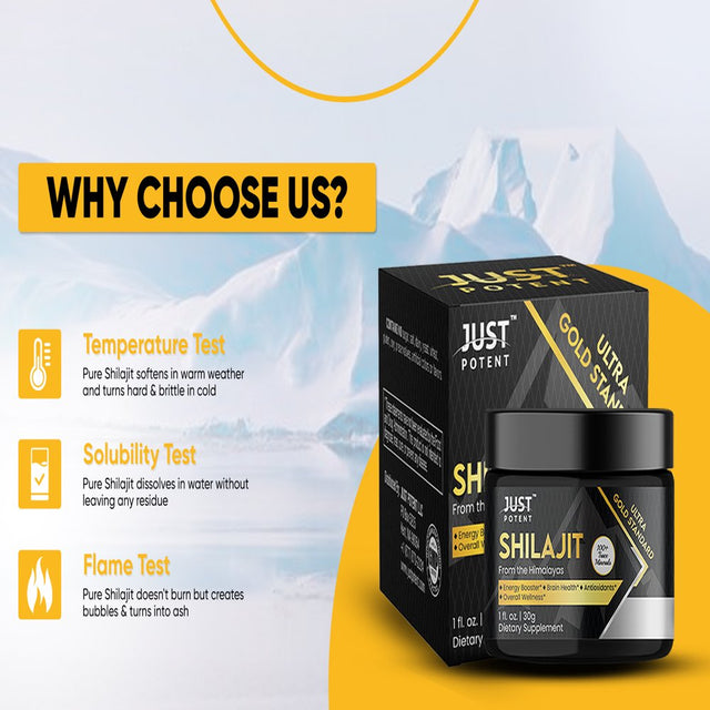 Just Potent Ultra Gold Standard Shilajit Resin Supplement - 100+ Trace Minerals | 600Mg per Serving, 50 Servings | Brain Health, Antioxidant, Energy, and Overall Wellness