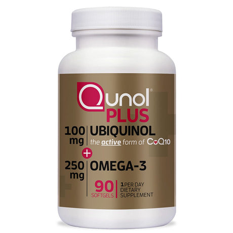 Qunol plus Ubiquinol Coq10 100Mg, with Omega 3 Fish Oil 250Mg, Extra Strength, Antioxidant for Heart & Vascular Health, Natural Supplement for Energy Production, Active Form of Coq10, 90 Count