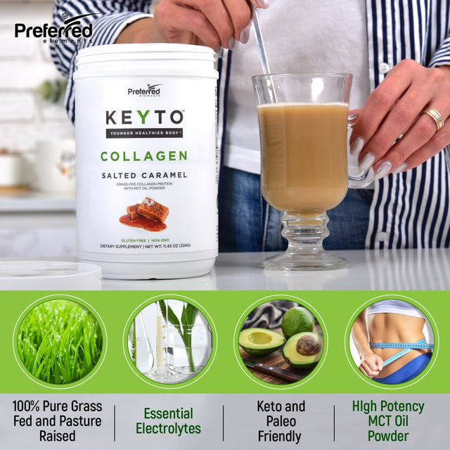 Keto Collagen Protein Powder with MCT Oil Powder - Pure Grass Fed Pasture Raised Hydrolyzed Collagen Peptides Perfect for Low Carb Diet and with Keto Snacks KEYTO Salted Caramel Flavor