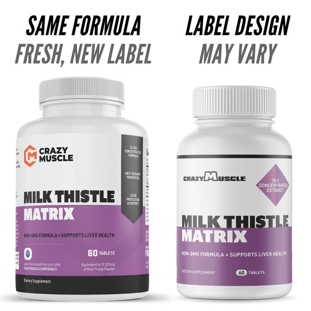 Milk Thistle Tablets by Crazy Muscle: Herbal Liver Support / Cleanse & Regenerator Detoxifier - 60 Pills