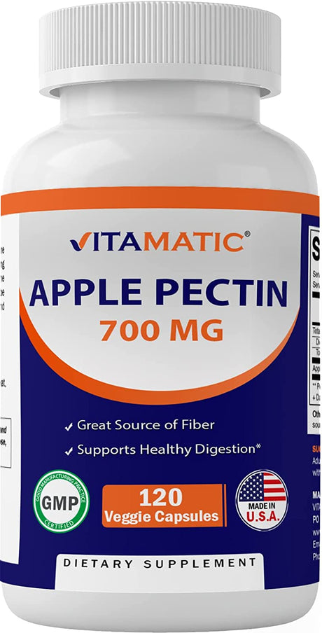 Vitamatic Apple Pectin 700 Mg 120 Vegetarian Capsules - Dietary Fiber - Promotes Healthy Intestinal Health*