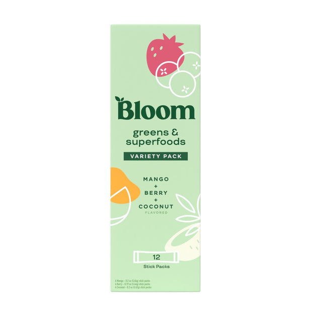 Bloom Nutrition Greens & Superfoods Powder Sticks, Mango, Berry, and Coconut, 12 Count