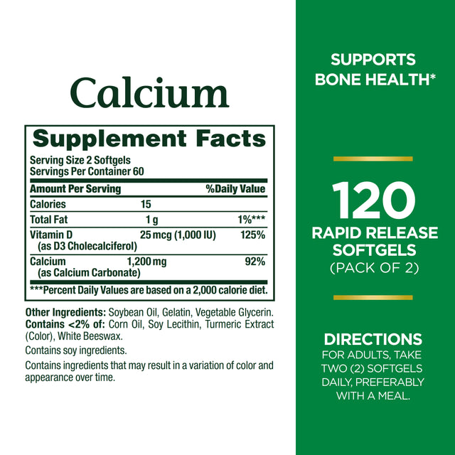 Nature’S Bounty Calcium Supplement + 1000 IU Vitamin D3, 120 Ct (2-Pack)