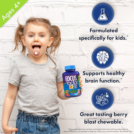 Focus Factor Kids Chewable Daily Vitamin, 150 Count, Brain Health Support with Vitamin B12, C & D3