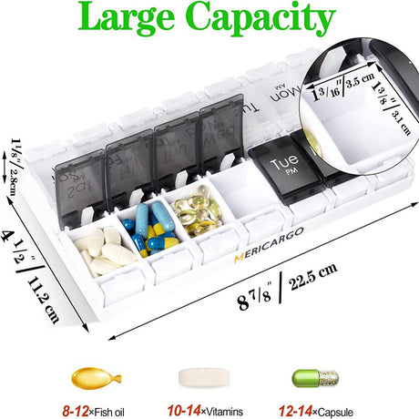 Prouneed Extra Large Pill Organizer 2 Times a Day, XL Weekly Pill Box 2 per Day, AM PM Pill Case, Day Night Pill Container 7 Day, Vitamin Case Twice a Day