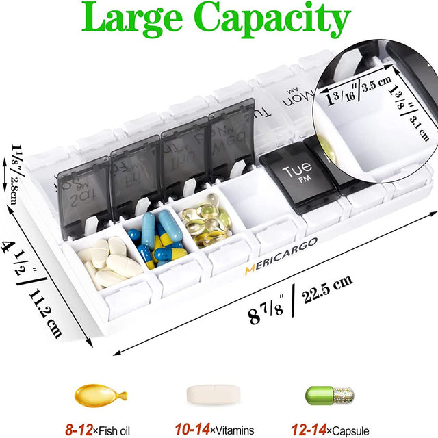 Prouneed Extra Large Pill Organizer 2 Times a Day, XL Weekly Pill Box 2 per Day, AM PM Pill Case, Day Night Pill Container 7 Day, Vitamin Case Twice a Day