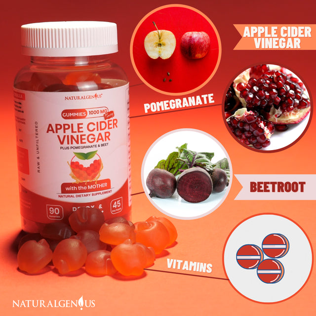 Natural Genius Vegan Apple Cider Vinegar Gummy Vitamins - 2X ACV with the Mother for Detox, Weight Loss 90 Ct