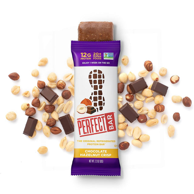 Perfect Bar Chocolate Hazelnut Crisp Protein Bar, High Protein, Gluten Free, Soy Free, Non GMO, No Sugar Alcohols, 2.3 Ounce Bars, 8 Count