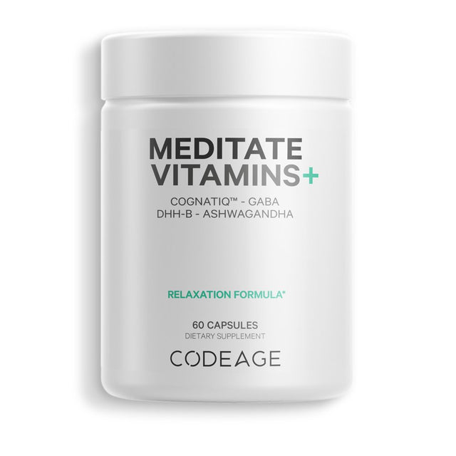 Codeage Meditate, GABA, Neurofactor, Ashwagandha, DHH-B, Organic Mushroom & Blueberry Herbal Formula, 60 Ct