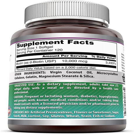 Amazing Formulas Biotin 10000Mcg with Extra Virgin Natural Coconut Oil 120 Softgels