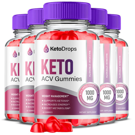 (5 Pack) Keto Drops Keto ACV Gummies -Apple Cider Vinegar Supplement for Weight Loss - Energy & Focus Boosting Dietary Supplements for Weight Management & Metabolism - Fat Burn - 300 Gummies