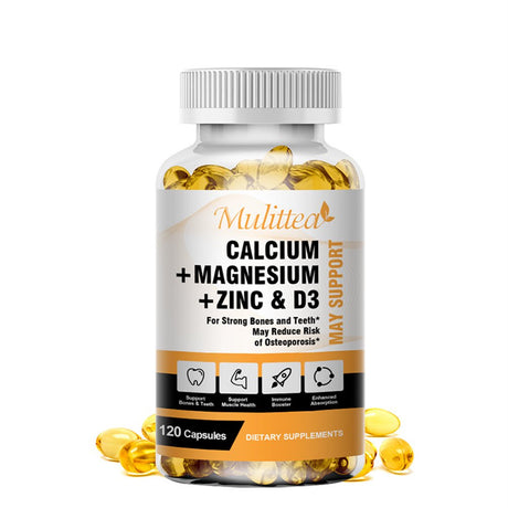 Mulittea Calcium Magnesium Zinc with Vitamin D3 Supplement, Strong Bones, Teeth & Heart, Easy to Swallow, 120 Capsules