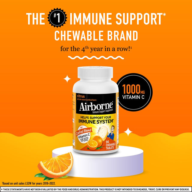 Airborne 1000Mg Vitamin C Chewable Tablets, Citrus Flavor, 96 Count