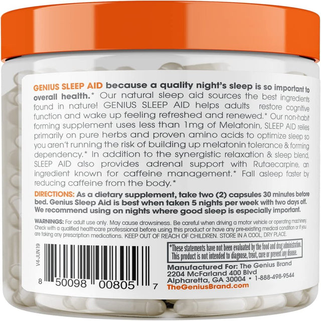 Sleep Aid Melatonin Supplement for Stress, Anxiety Relief Support, Insomnia Relief, Genius Sleep Aid by the Genius Brand