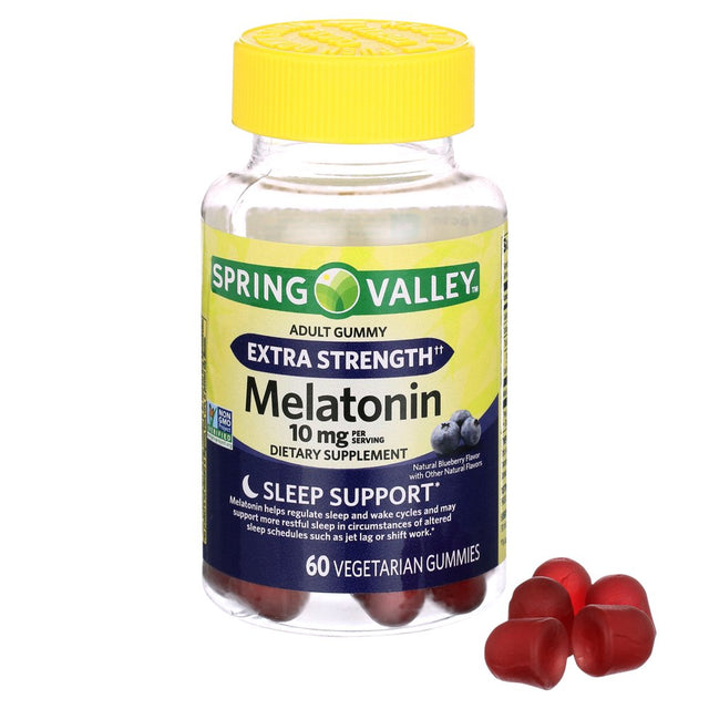 Spring Valley Non GMO Melatonin Dietary Supplement Gummies, Blueberry, 10 Mg, 60 Count