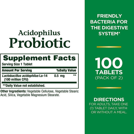 Nature'S Bounty Acidophilus Probiotic, Daily Probiotic Supplement, Supports Digestive Health, Twin Pack, 200 Tablets