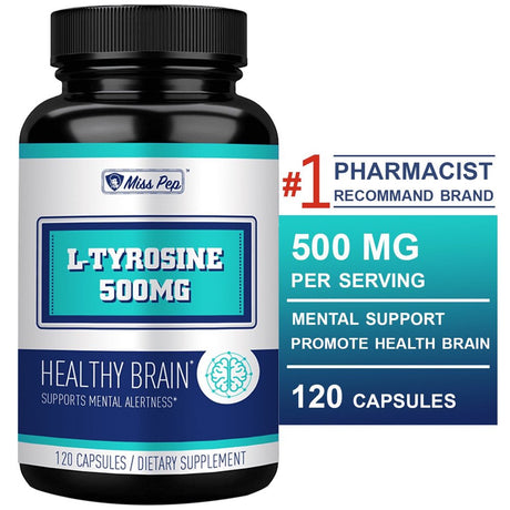 L-Tyrosine 500 Mg Supplement, Mood Support and Stress Relief, 120 Vegan Capsules, for Norepinephrine Production, Misspep Nutrition