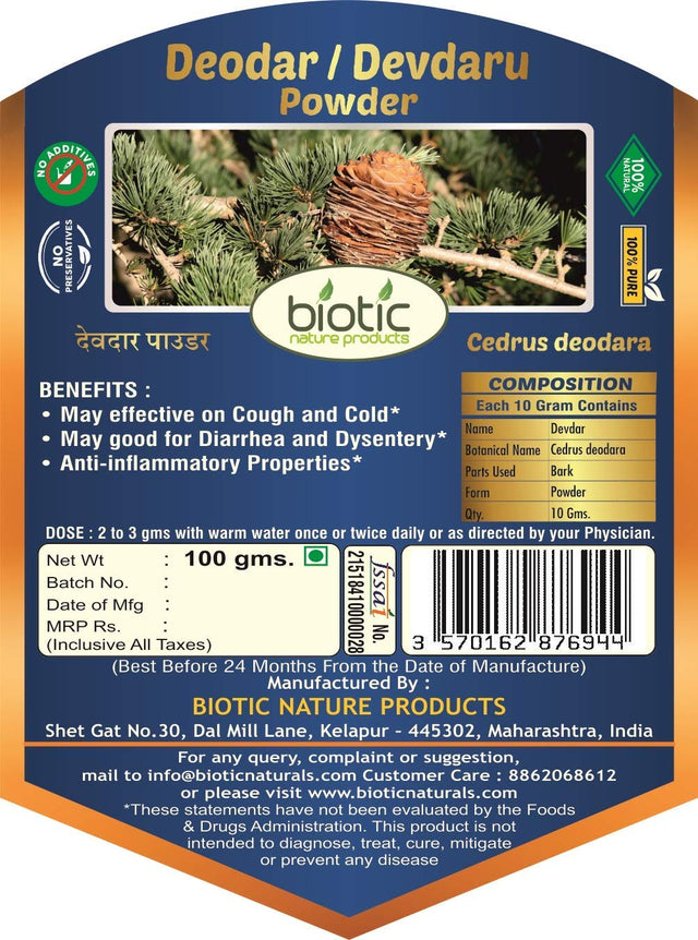 Biotic Deodar Powder (Cedrus Deodara) Devadaru Powder - 200G (Pack of 2)