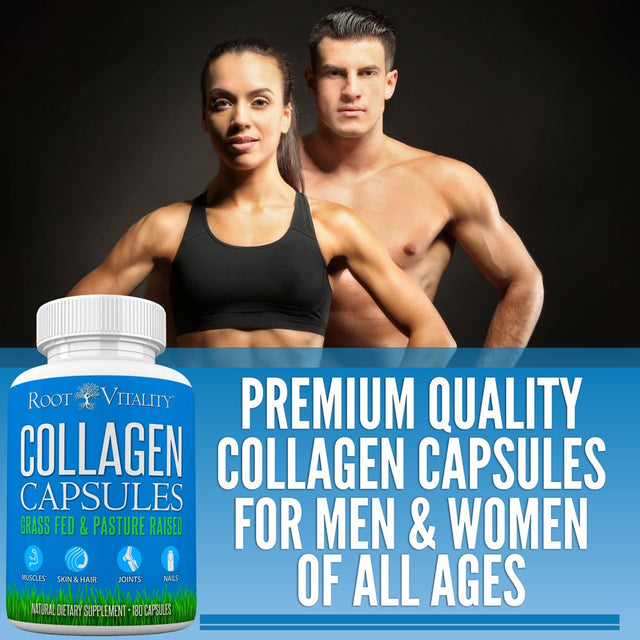 Root Vitality Collagen Pills, for Skin, Hair, Nails & Joints, Collagen Peptides, 180 Capsules