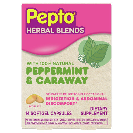 Pepto Herbal Blends, 100% Natural Peppermint Help Soothe Occasional Indigestion, 14 Softgels