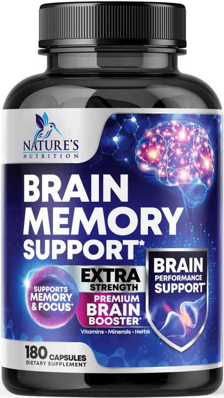 Nootropic Brain Supplement for Memory, Focus & Concentration | Cognitive Support Brain Booster Supplement with Phosphatidylserine & DMAE Bacopa | Brain Vitamins for Men & Women, Non-Gmo- 180 Capsules