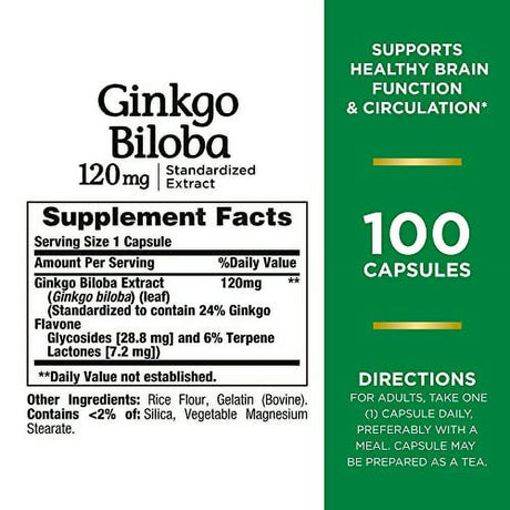 Natureâ€™S Bounty Ginkgo Biloba Capsules 120Mg, Memory Support Supplement, Supports Brain Function and Mental Alertness, 100 Capsules