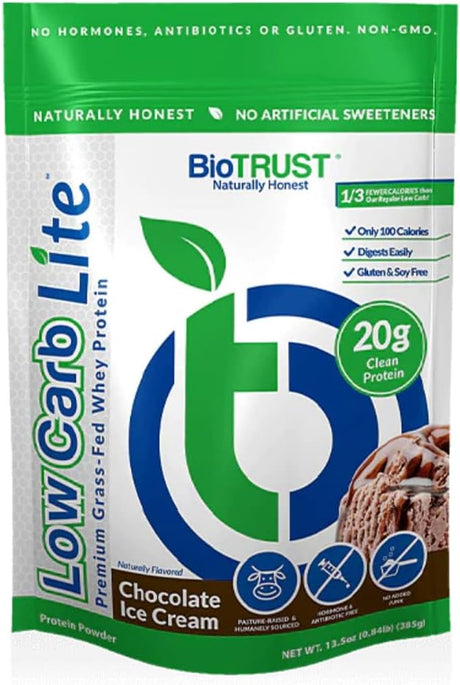 Biotrust Low Carb Lite, 20 Grams of Grass-Fed Whey Protein Isolate, 100 Calories, Prohydrolase Digestive Enzymes, Non-Gmo, Free from Soy and Gluten, Rbgh-Free (14 Servings) (Chocolate Ice Cream)