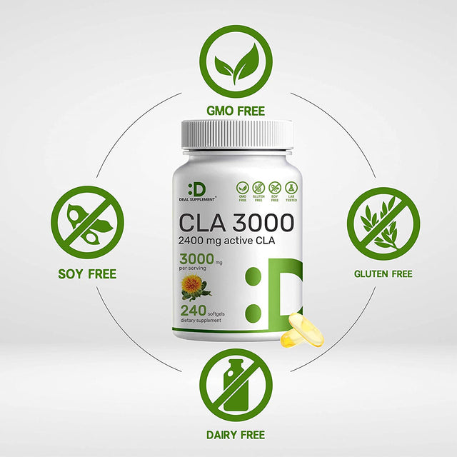 Ultra Strength CLA 3000Mg | 240 Softgels, Active Conjugated Linoleic Acid from Non-Gmo Safflower Oil, Non-Stimulating, Supports Weight Management | Lean Muscle Mass