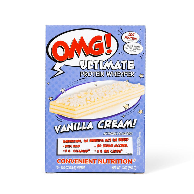 Convenient Nutrition OMG Ultimate Protein Wheyfer Snack Bars - Collagen Protein, Keto, Low Carb, Low Sugar, Keto Wheyfer - Vanilla Cream 10 Bars