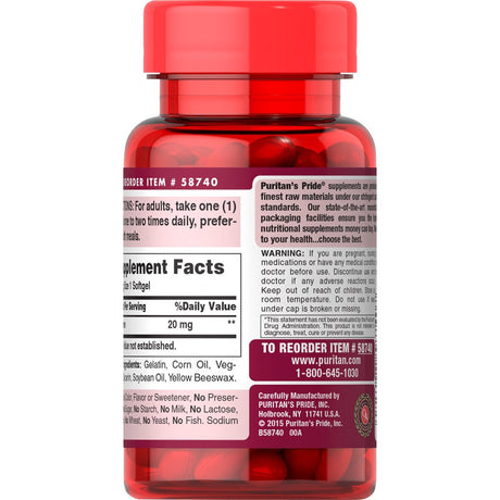 Puritans Pride Lycopene 20 Mg Softgels, 60 Count