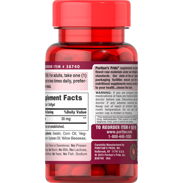 Puritans Pride Lycopene 20 Mg Softgels, 60 Count