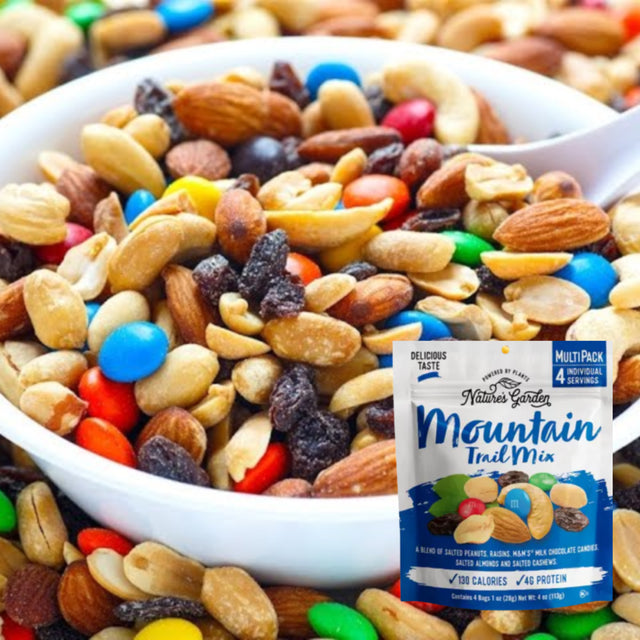 Nature'S Garden Mountain Trail Mix, Nutritious Healthy Snack Energy Boost with Protein and Vitamins with Mixed Nuts and Chocolates Halloween Candy Party Treats and Christmas Stocking Stuffer 4 -1Oz Ba