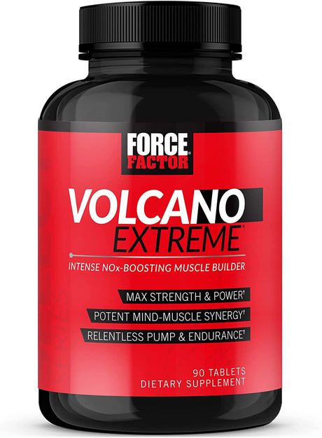 Force Factor Volcano Extreme Pre Workout Nitric Oxide Booster Supplement for Men with Creatine, L-Citrulline,And Huperzine a for Better Muscle Pumps, Strength, Focus, Workout Performance, 90 Tablets