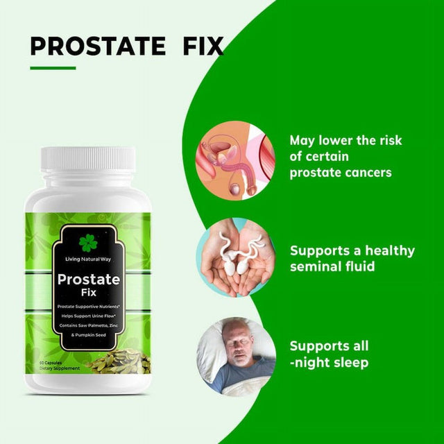 Prostate Fix | Prostate Health Support | Natural Prostate Supplements for Men with Organic Saw Palmetto Extract & Pumpkin Seed, Prostate Support, Urinary Tract Health | Gluten Free, Non-Gmo | 60