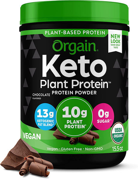 Orgain Organic Keto Vegan Protein Powder, Chocolate - 10G Plant Based Protein, Gluten Free Ketogenic Blend, Dairy Free, Lactose Free, Soy Free, No Sugar Added, for Smoothies & Shakes - 0.97Lb