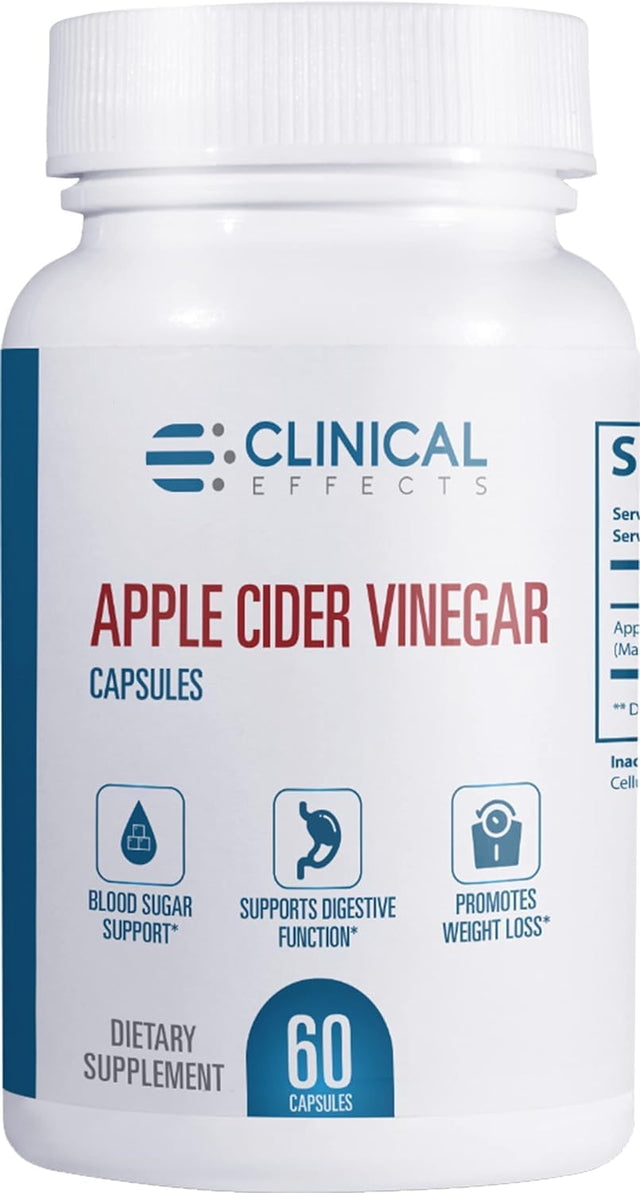 Clinical Effects Apple Cider Vinegar Capsules - 1300Mg Pure Apple Cider Vinegar for Weight Management, Heart Health, and Energy Support - 60 Veggie ACV Pills - Made in the USA