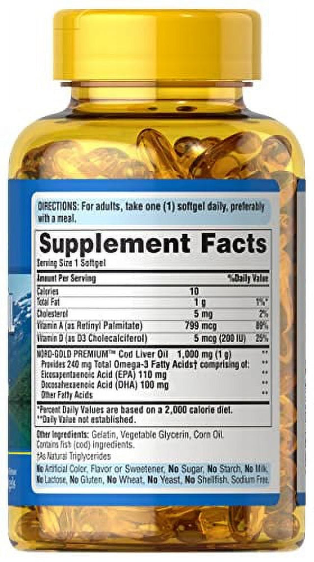 Puritans Pride Cod Liver Oil, 1000 Mg, 120 Count