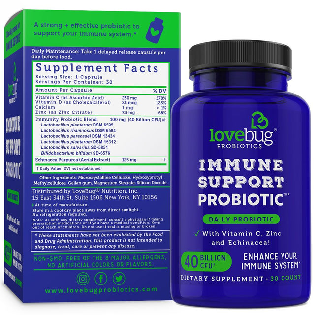 Lovebug Probiotics Unisex Immune Support Daily Probiotics, 30 Count