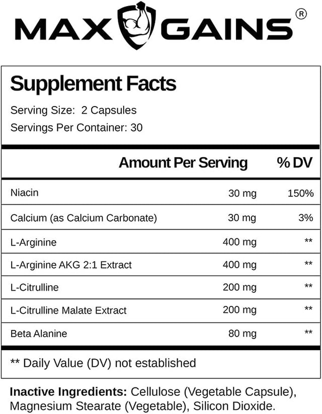 Venabol Supplement for High-Power Workout Support. Great Source of Niacin, Arginine & Citrulline. Supports the Nitric Oxide System. 60 Capsules