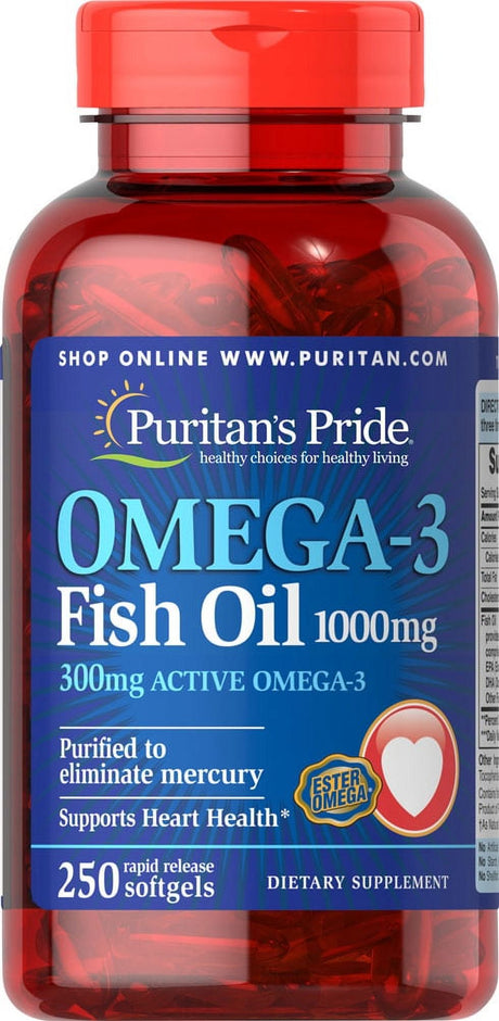 Puritan'S Pride Omega-3 Fish Oil 1000 Mg (300 Mg Active Omega-3) 250 Softgels