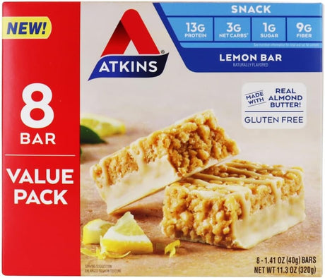 Atkins Atkins Gluten Free Snack Bar, Lemon Bar, Keto Friendly, 8 Count, 8 Count