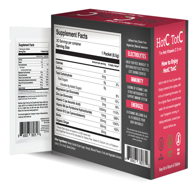 Hotc Totc Vitamin C Supplement for Immune Support, Raspberry, 30 Ct