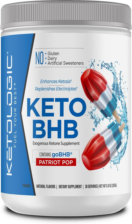 Ketologic Keto BHB (Patriot Pop Flavor) 30 Servings - Exogenous Ketone Supplement with Gobhb, Beta-Hydroxybutyrate Salts