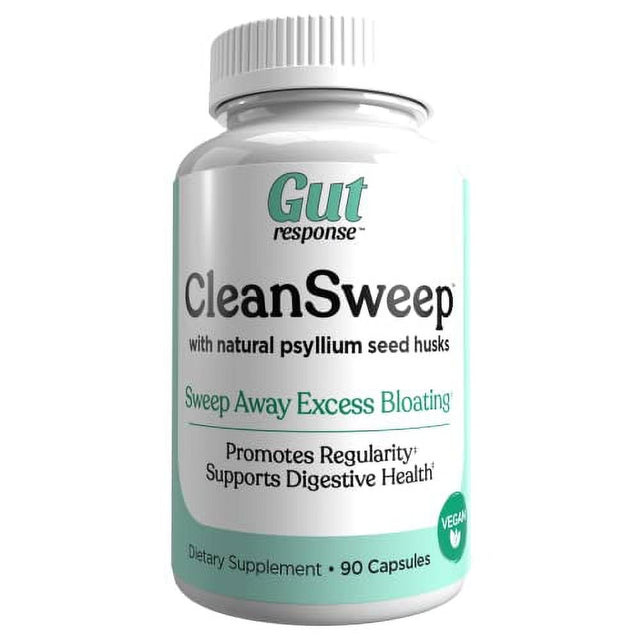 Gut Response Cleansweep Capsules, Supports Healthy Bowel Movements, Digestive Health Support, Promotes Regularity, Natural Psyllium Seed Husk, Daily Fiber Supplement, 90 Capsules, 90 Servings