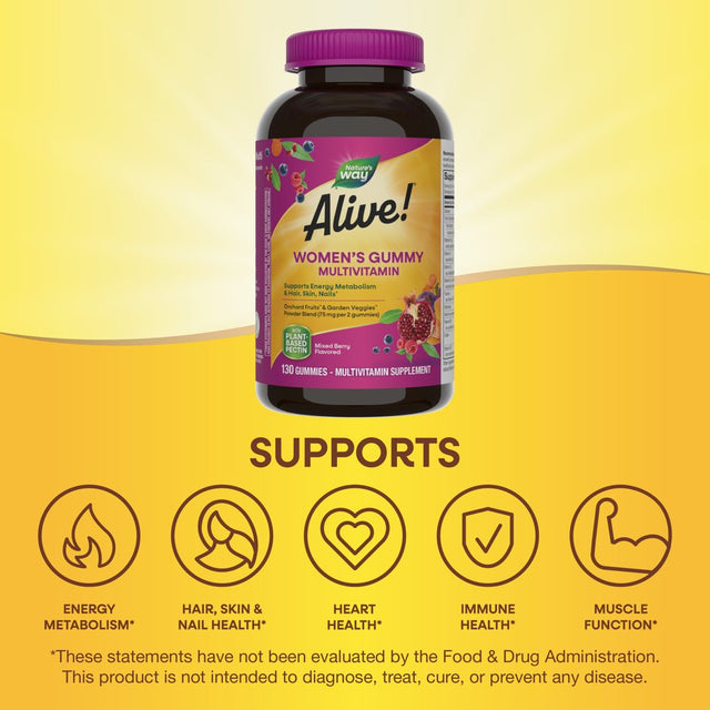 Nature'S Way Alive! Women'S Gummy Multivitamins, B-Vitamins, Mixed Berry Flavored, 130 Count